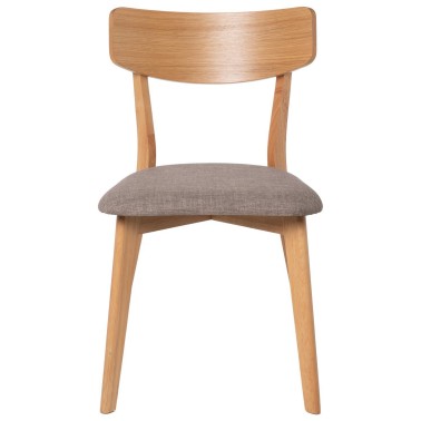 Silla de comedor de madera de roble estilo nordico con asienyo tapizado