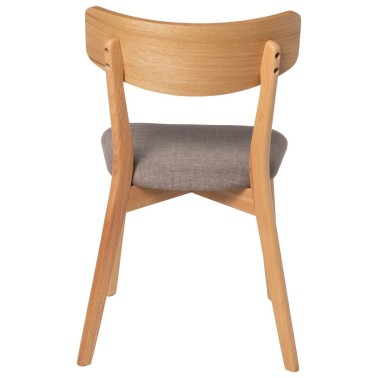 Silla de comedor de madera de roble estilo nordico con asienyo tapizado