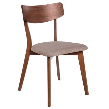 Pack 2 sillas de comedor de madera nogal con asiento tapizado KEIRA