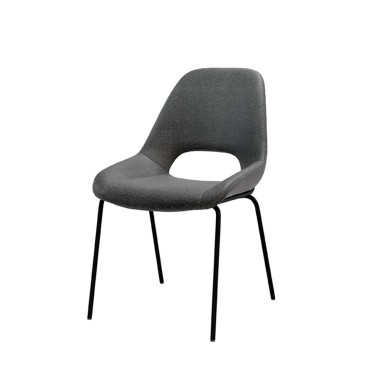 Silla tapizada moderna gris oscuro con patas metalicas negras