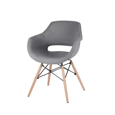 Silla con reposabrazos tapizada en tela color gris
