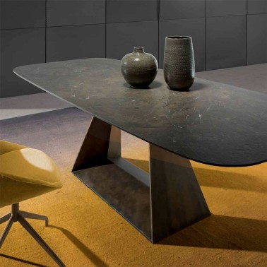 NACHER - MESA DE COMEDOR SUE FIX CON TAPA PORCELANICO UMBRA