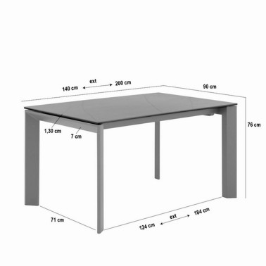 MESA COMEDOR EXTENSIBLE TAPA PORCELANICO CRETA PATAS BLANCAS - Demarques