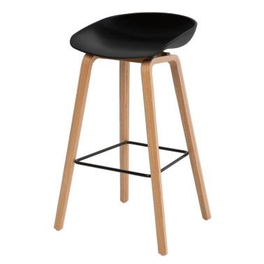 Taburete alto polipropileno negro y madera de haya RONIE
