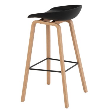 Taburete alto polipropileno negro y madera de haya RONIE