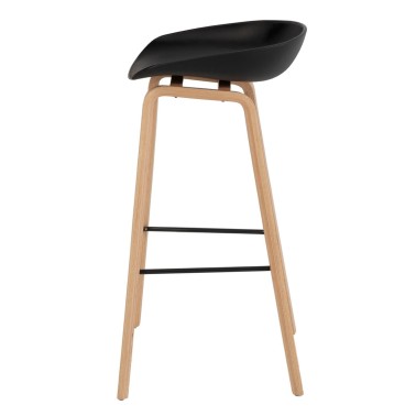 Taburete alto polipropileno negro y madera de haya RONIE
