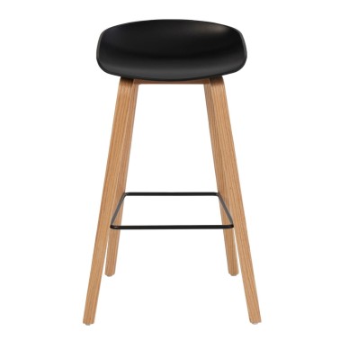 Taburete alto polipropileno negro y madera de haya RONIE