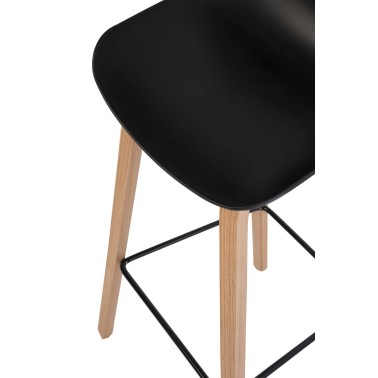 Taburete alto polipropileno negro y madera de haya RONIE