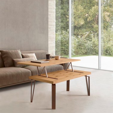 Mesa de centro elevable Arco de Pemi en madera de roble