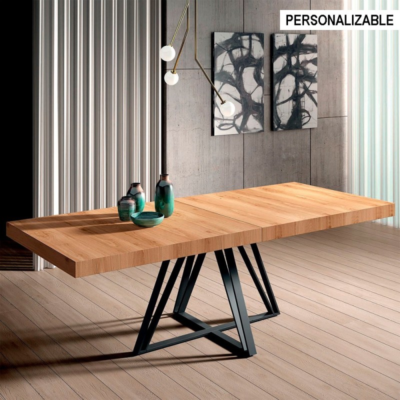Mesa comedor rectangular extensible con tapa madera y pata metálica