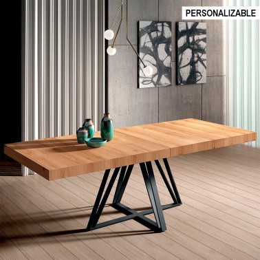 Mesa comedor rectangular extensible con tapa madera y pata metálica