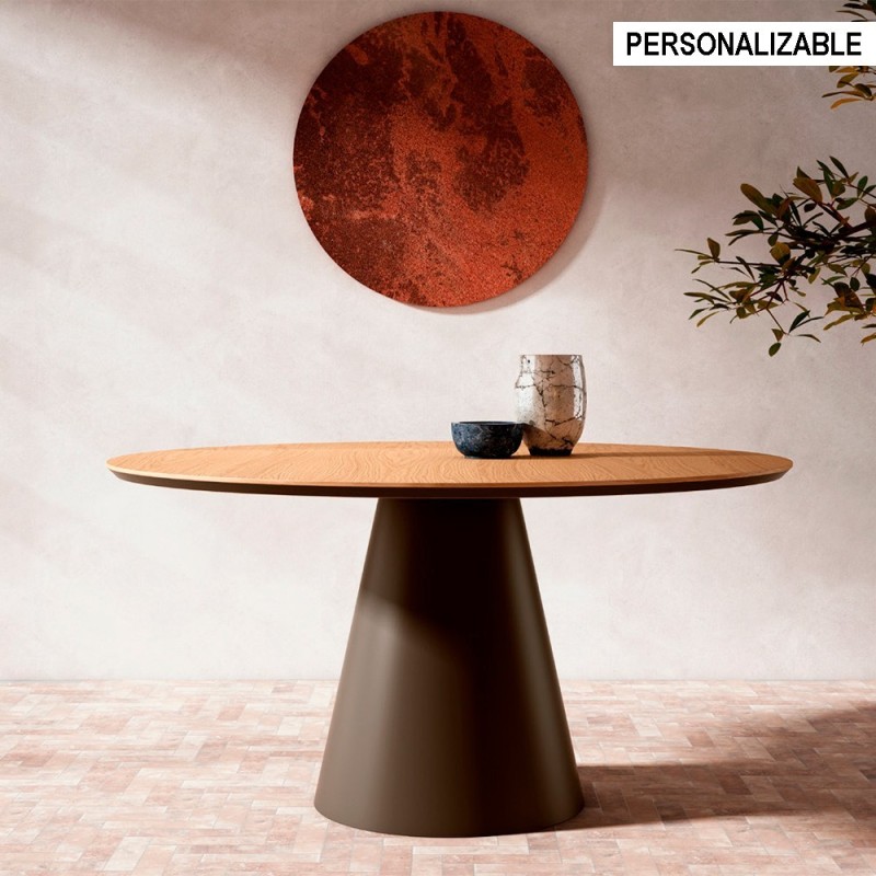 Mesa de comedor redonda en madera con pata central