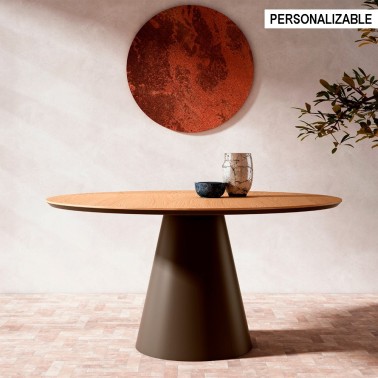 Mesa de comedor redonda en madera con pata central