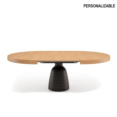 Mesa redonda extensible con pie central de madera