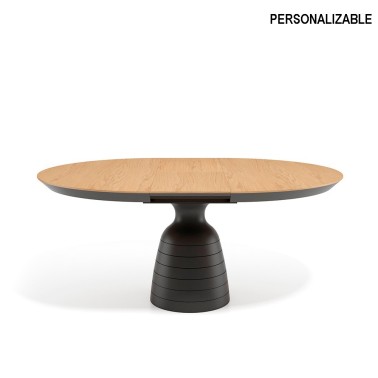 Mesa redonda extensible de comedor Collins con pata central de madera