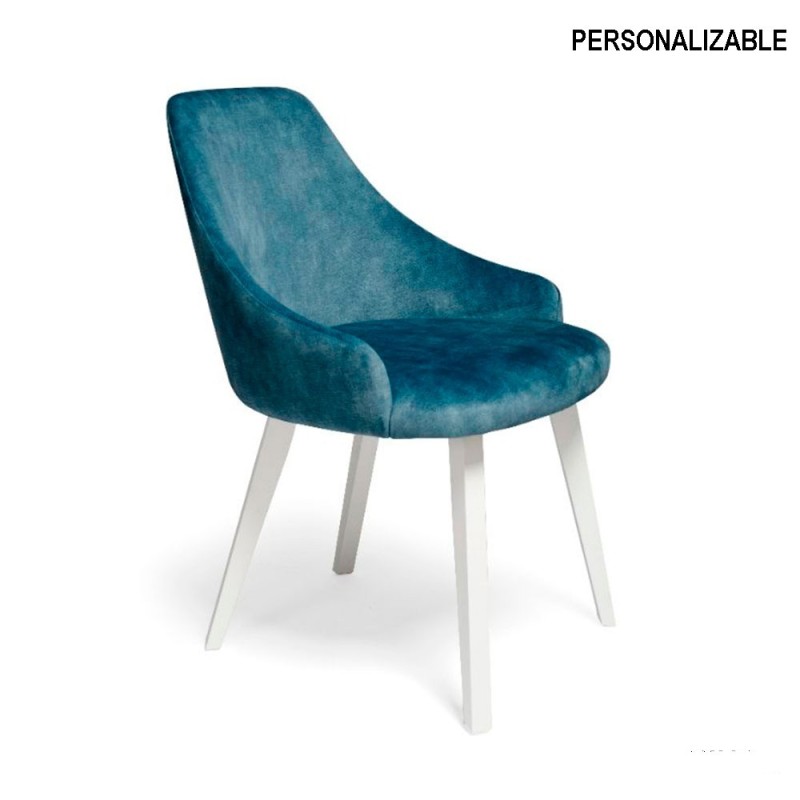 Silla tapizada con patas de madera modelo Dima