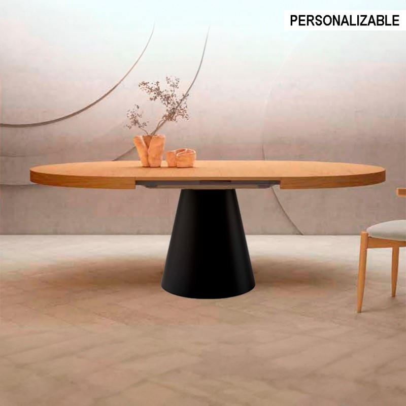 Mesa redonda extensible de comedor en madera