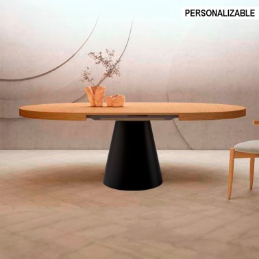 Mesa redonda extensible de comedor en madera