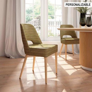 Silla de comedor tapizada con patas en madera de haya SMART