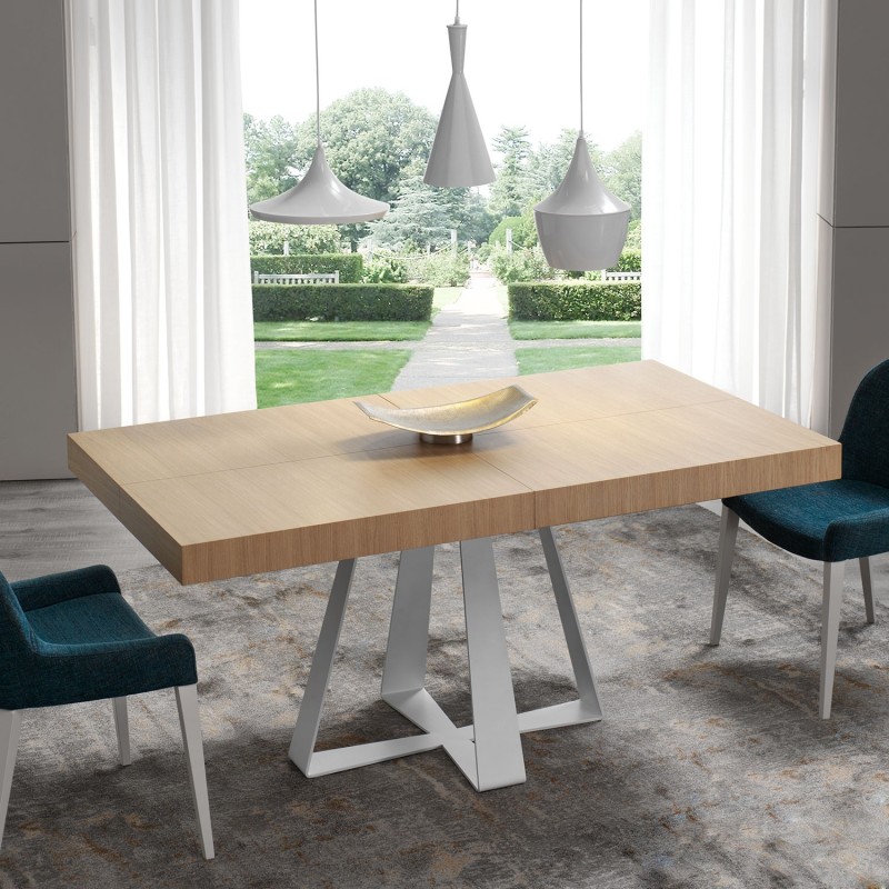 Mesa comedor rectangular extensible Cross de indesan con tapa madera y pata metálica