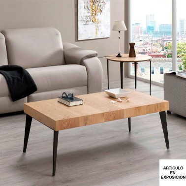 Mesa de centro elevable Demos  de Indesan con tapa de madera y patas metalicas