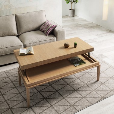 Mesa de centro elevable140x60 patas madera Demos