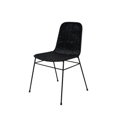 Silla de ratan negro con patas metalicas negras COLETTE