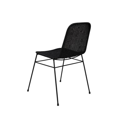 Silla de ratan negro con patas metalicas negras COLETTE