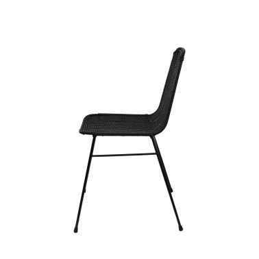 Silla de ratan negro con patas metalicas negras COLETTE