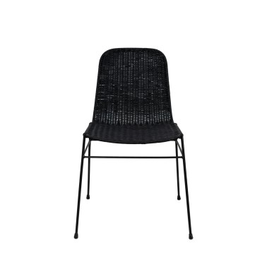 Silla de ratan negro con patas metalicas negras COLETTE