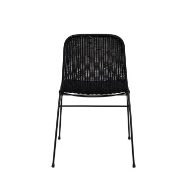 Silla de ratan negro con patas metalicas negras COLETTE