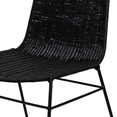 Silla de ratan negro con patas metalicas negras COLETTE