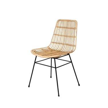 Silla comedor ratan trenzado color natural y patas metalicas negras