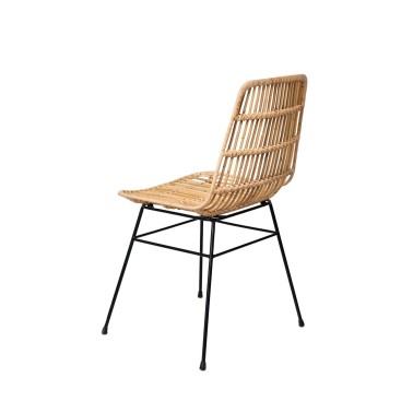 Silla de ratan natural con patas metalicas negras LIONA