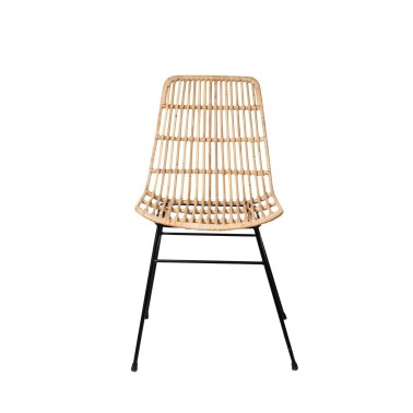 Silla de ratan natural con patas metalicas negras LIONA