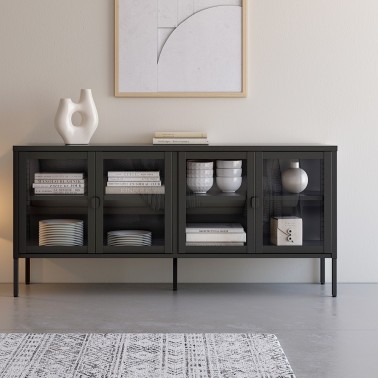 Aparador de cristal y metal 150x70 Aska negro
