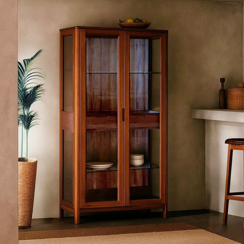 Vitrina estilo nordico con 2 puertas de cristal y 2 cajones