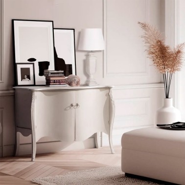 Aparador clasico en madera acabado blanco roto