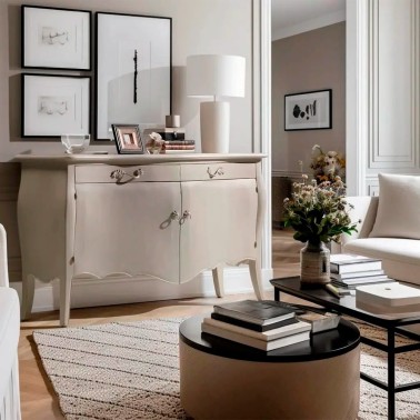 Aparador clasicon blanco roto con 2 puertas y 2 cajones