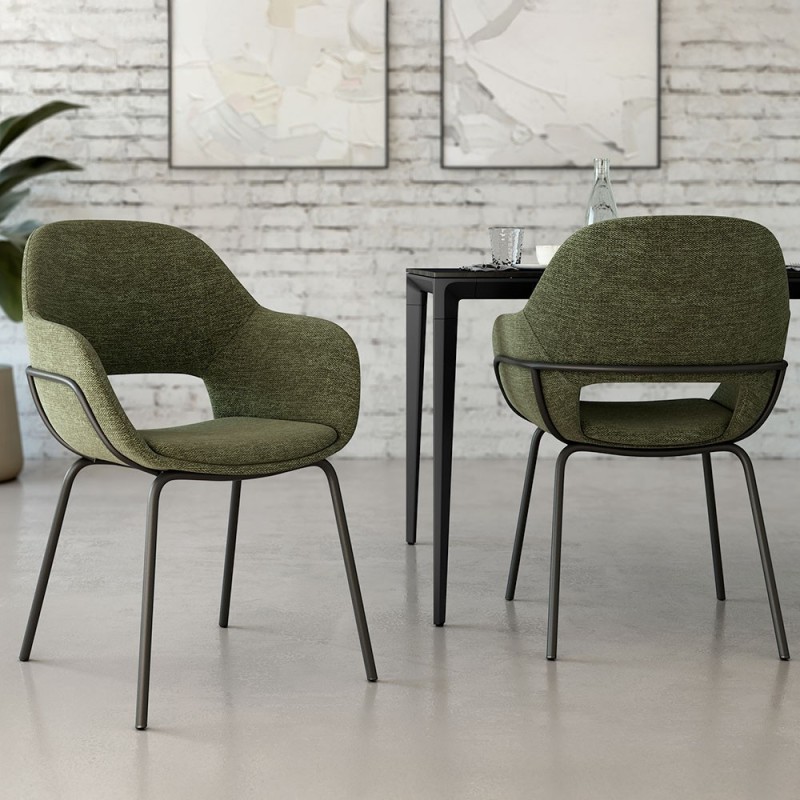 Silla tapizada con reposabrazos estructura metalica negra Sidney