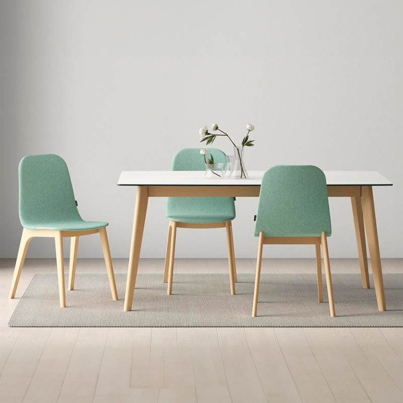 Mesa cocina extensible ATLAS encimera porcelanico y patas madera