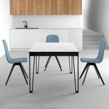 Mesa cocina extensible OSAKA encimera porcelanico y patas metalicas