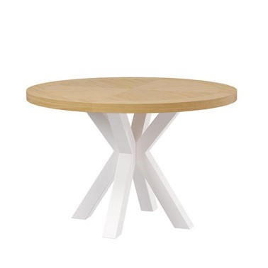 Mesa comedor redonda madera roble y pata metal blanco BEVERLY