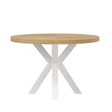 Mesa comedor redonda madera roble y pata metal blanco Beverly
