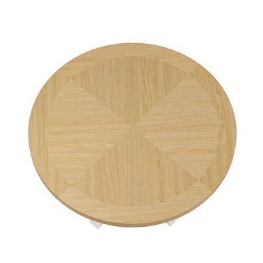 Mesa comedor redonda madera roble y pata metal blanco Beverly
