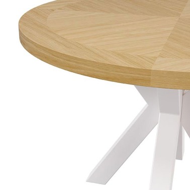 Mesa comedor redonda madera roble y pata metal blanco Beverly