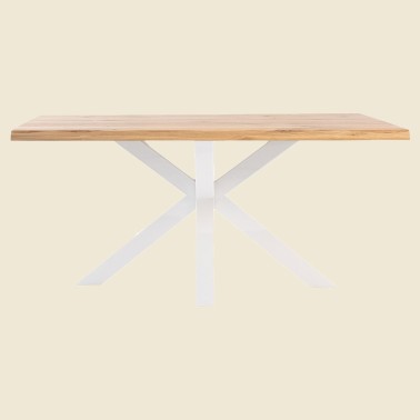 Mesa de comedor madera maciza y patas metalicas blancas Grace