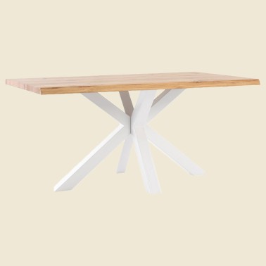 Mesa comedor madera maciza y patas metalica blancas GRACE