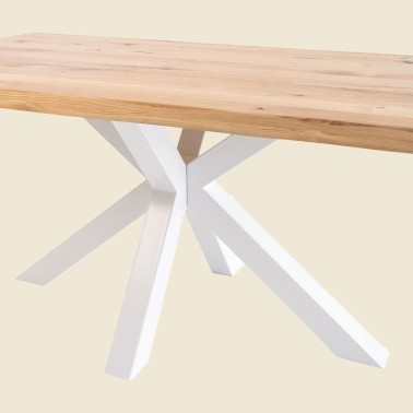 Mesa de comedor madera maciza y patas metalicas blancas Grace