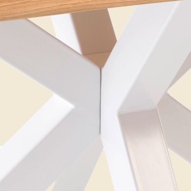 Mesa de comedor madera maciza y patas metalicas blancas Grace